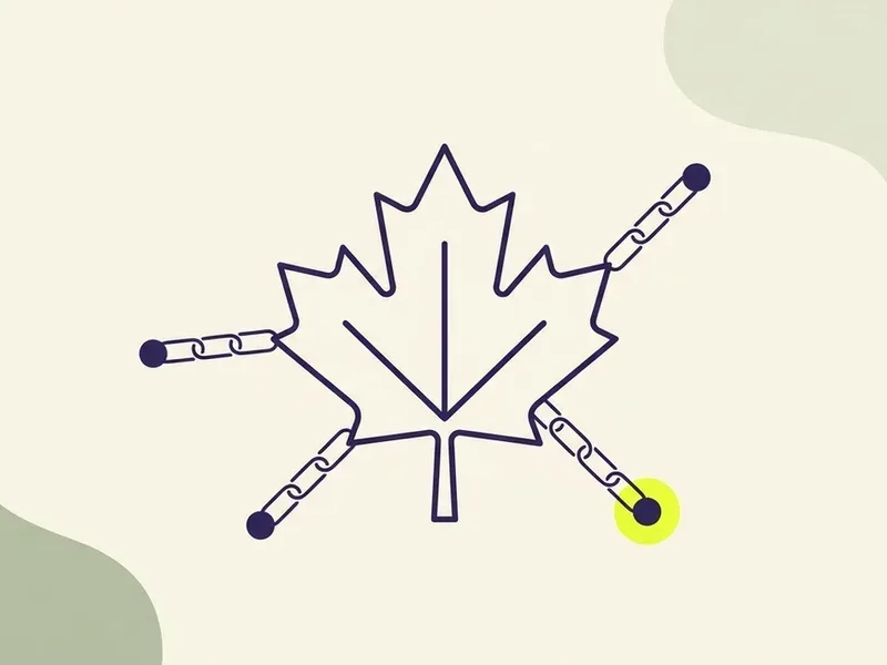 A stylized maple leaf outlined in navy ink, connected by thin lines to small nodes, illustrating a network of backlink and citation sources.